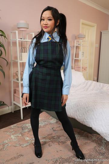 Louisa Lu in Only Opaques set College Uniform Black Stockings