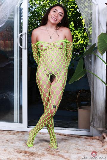 Amber Summer in ATK Petites set Green fishnet